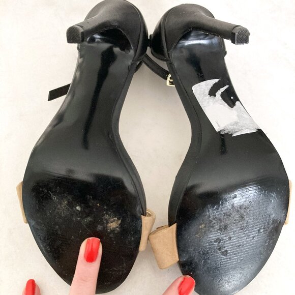 Steve Madden Magnlia black & tan nude leather high heels / shoes ankle straps - Picture 6 of 9